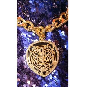 NEW Gold Tone Chunky Chain Strong Tiger Pendant Necklace Statement Men Jewelry‎